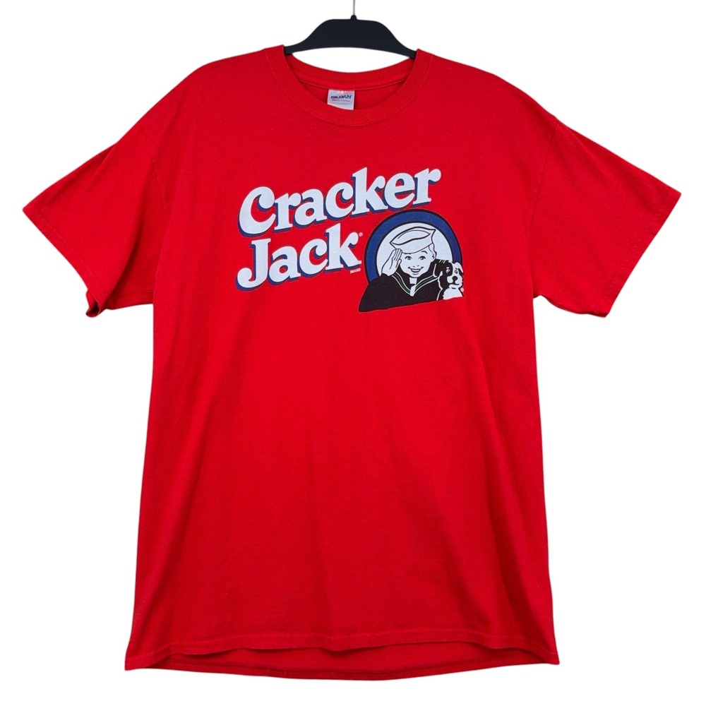 Gildan Cracker Jack Graphic T-Shirt Mens L 100% Cotton Red Short Sleeve Tee